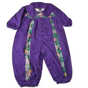 Vintage Gitano Baby 18 Months Outfit Purple Long Slv Purple Flowers Button Up